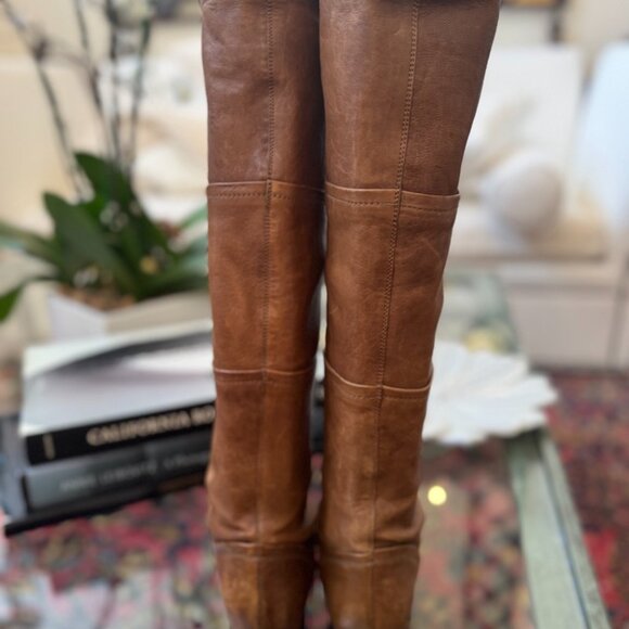 STUART WEITZMAN Brown Knee High Boots Distressed Leather Hidden Wedge Size 7 - Picture 9 of 12